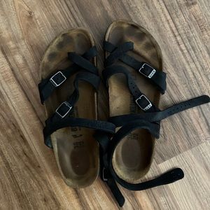 Black strappy Birkenstock sandals